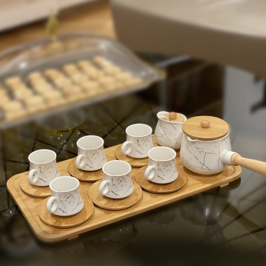 17PC Coffee Set With Bamboo Tray